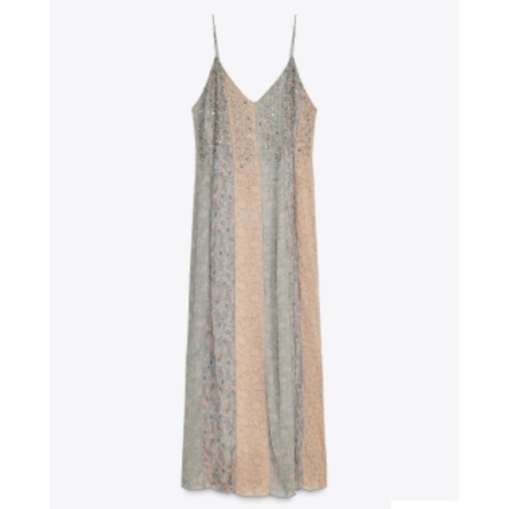Zara Beaded Embellished Dress in Gray and Brown